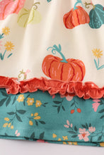 Load image into Gallery viewer, Platinum pumpkin print ruffle apron dress