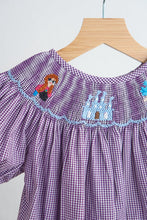 Load image into Gallery viewer, Purple castle hand smocked gingham girl romper