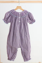 Load image into Gallery viewer, Purple castle hand smocked gingham girl romper