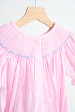 Load image into Gallery viewer, Pink alpaca hand smocked gingham girl romper