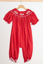 Load image into Gallery viewer, Red candy hand smocked girl romper