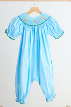 Load image into Gallery viewer, Blue fairy hand smocked gingham girl romper