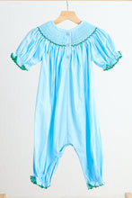 Load image into Gallery viewer, Blue fairy hand smocked gingham girl romper