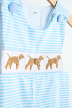 Load image into Gallery viewer, Blue puppy hand smocked boy stripe jonjon