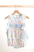 Load image into Gallery viewer, Floral easter bunny hand-smocked girl bubble