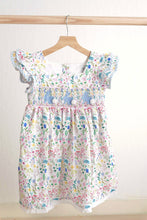 Load image into Gallery viewer, Floral easter bunny hand-smocked dress