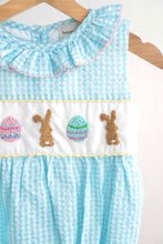 Load image into Gallery viewer, Blue easter bunny egg french knot girl gingham seersucker bubble