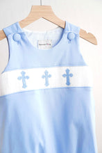 Load image into Gallery viewer, Blue easter cross hand-smokced boy bubble