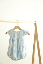 Load image into Gallery viewer, Blue easter cross hand-smocked girl bubble