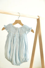 Load image into Gallery viewer, Blue easter cross hand-smocked girl bubble