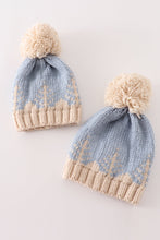 Load image into Gallery viewer, Blue pompom Christmas tree cable beanie hat