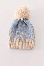 Load image into Gallery viewer, Blue pompom Christmas tree cable beanie hat