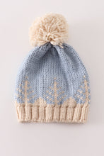 Load image into Gallery viewer, Blue pompom Christmas tree cable beanie hat