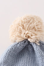 Load image into Gallery viewer, Blue pompom Christmas tree cable beanie hat