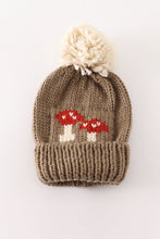 Load image into Gallery viewer, Brown pompom mushroom cable beanie hat
