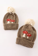 Load image into Gallery viewer, Brown pompom mushroom cable beanie hat