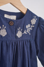 Load image into Gallery viewer, Navy floral embroidery linen girl romper