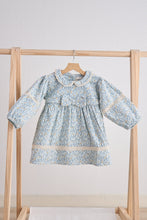 Load image into Gallery viewer, Blue floral corduroy lace dress