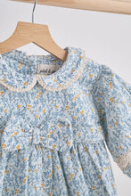 Load image into Gallery viewer, Blue floral corduroy lace dress