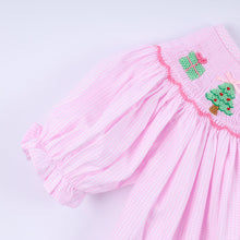 Load image into Gallery viewer, Pink christmas tree hand smocked ruffle pants set
