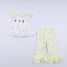 Load image into Gallery viewer, Mustard character hand smocked ruffle pants set