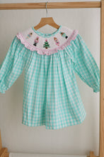 Load image into Gallery viewer, Mint christmas nutcracker hand smocked gingham dress
