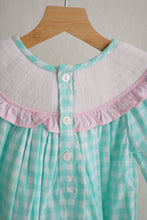 Load image into Gallery viewer, Mint christmas nutcracker hand smocked gingham dress