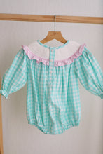 Load image into Gallery viewer, Mint christmas nutcracker hand smocked gingham bubble