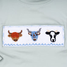 Load image into Gallery viewer, Sage cow hand smocked gingham pants set