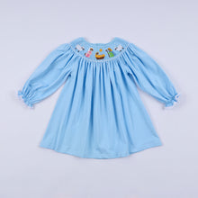Load image into Gallery viewer, Blue nativity hand smocked dress