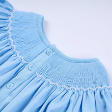 Load image into Gallery viewer, Blue nativity hand smocked bloomer set