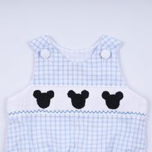 Load image into Gallery viewer, Blue character hand smocked gingham bubble