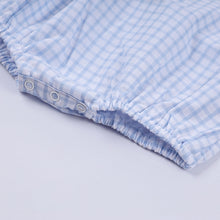 Load image into Gallery viewer, Blue character hand smocked gingham bubble