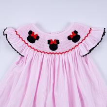 Load image into Gallery viewer, Red character hand smocked plaid ruffle dress