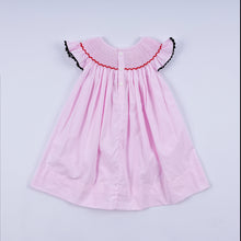 Load image into Gallery viewer, Red character hand smocked plaid ruffle dress