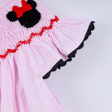 Load image into Gallery viewer, Red character hand smocked plaid ruffle bubble
