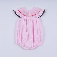 Load image into Gallery viewer, Red character hand smocked plaid ruffle bubble