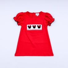 Load image into Gallery viewer, Red character hand smocked dress