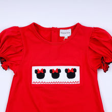 Load image into Gallery viewer, Red character hand smocked dress