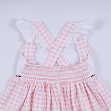 Load image into Gallery viewer, Pink character hand smocked gingham ruffle dress