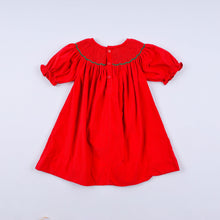 Load image into Gallery viewer, Red christmas tree hand smocked dress