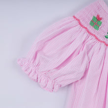 Load image into Gallery viewer, Pink christmas tree hand smocked ruffle romper