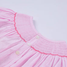 Load image into Gallery viewer, Pink christmas tree hand smocked ruffle romper