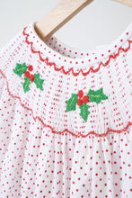 Load image into Gallery viewer, Pink christmas bishop hand smocked dot dress