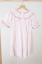Load image into Gallery viewer, Pink christmas bishop hand smocked dot dress