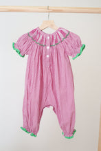 Load image into Gallery viewer, Pink joy hand smocked girl gingham romper
