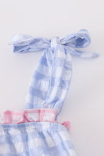 Load image into Gallery viewer, Blue seersucker gingham one-piece girl swimsuit