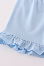 Load image into Gallery viewer, Blue floral bow ruffle shorts set