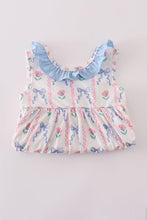 Load image into Gallery viewer, Blue floral bow ruffle shorts set