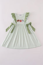 Load image into Gallery viewer, Green farm cow embroidery gingham ruffle dress